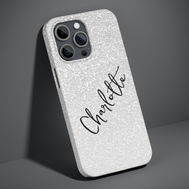 Den moderna Silver Glitter Girly Chic Personlig Na (Skapare uppladdad)