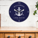 Den moderna Sjö House-familjen Namn Nautical Navy  Stor Klocka<br><div class="desc">Den moderna Sjö House-familjen Namn Nautical Navy Blue Clock</div>