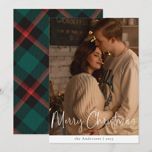 Den moderna skribentminialistiska Grönten Photo ju Julkort (Fram/baksida)