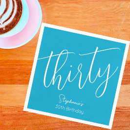 Den moderna skriften Aqua Blue 30års födelsedag Pa Pappersservett