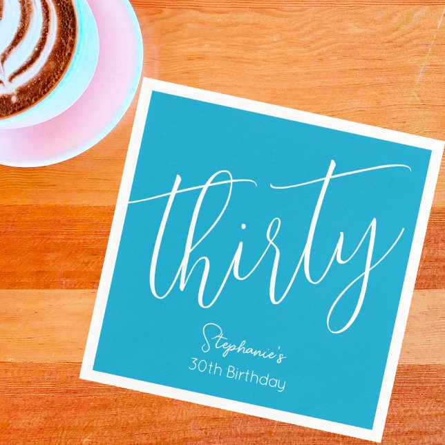 Den moderna skriften Aqua Blue 30års födelsedag Pa Pappersservett (Skapare uppladdad)