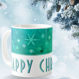 Den moderna snöflammande blåa Grönten Lycklig jul Kaffemugg