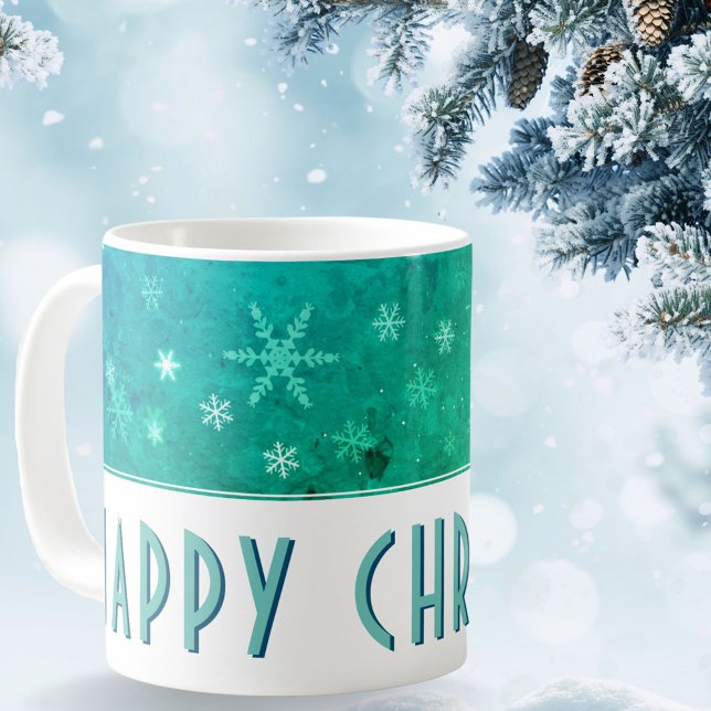 Den moderna snöflammande blåa Grönten Lycklig jul Kaffemugg (Skapare uppladdad)