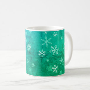 Den moderna snöflammande blåa Grönten Mönster jul Kaffemugg