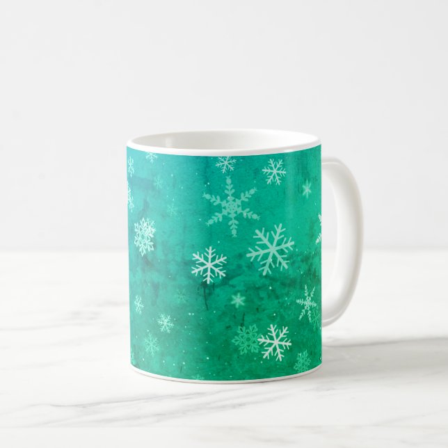 Den moderna snöflammande blåa Grönten Mönster jul Kaffemugg (Framsida höger)