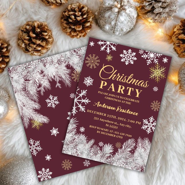Den moderna snöflingan gräs röd vinterjul party inbjudningar (Skapare uppladdad)