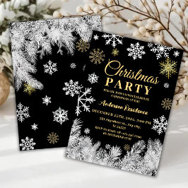 Den moderna snöflingan gräs svart vinterjul party inbjudningar