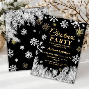Den moderna snöflingan gräs svart vinterjul party inbjudningar
