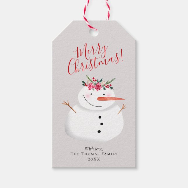 Den moderna Snögubbe-julkrassen och Guld-familjen Presentetikett (Framsidan)