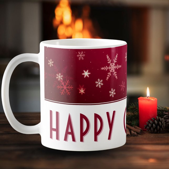 Den moderna Snowflake Red Mönster Lycklig jul Kaffemugg (Skapare uppladdad)