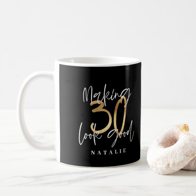 Den moderna snyggten Black and guld 30års födelsed Kaffemugg (Med munk)