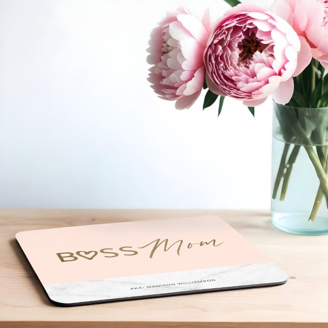 Den moderna Snyggten Chef,  Rosa, Guld och marmor Musmatta (Modern Boss Mom Stylish Blush Pink, Gold & Marble Mouse Pad)