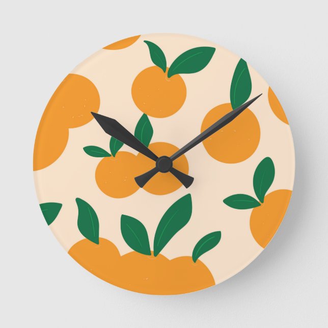 Den moderna Snyggten Citrus Fruit Orange Mönster Rund Klocka (Framsida)
