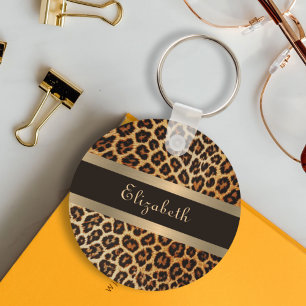 Den moderna Snyggten Leopard Mönster Brown & Guld  Nyckelring