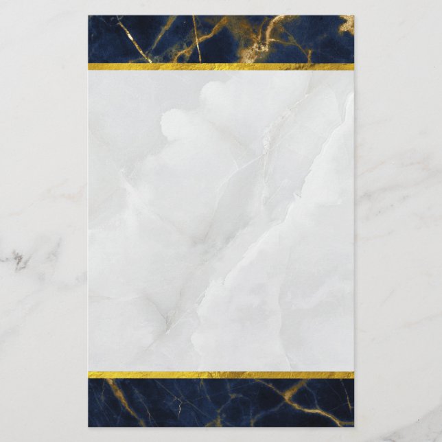 Den moderna Snyggten Navy Blue och Guld Marble Brevpapper (Framsida)