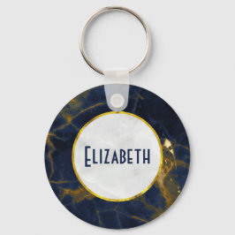 Den moderna Snyggten Navy Blue och Guld Marble Nyckelring