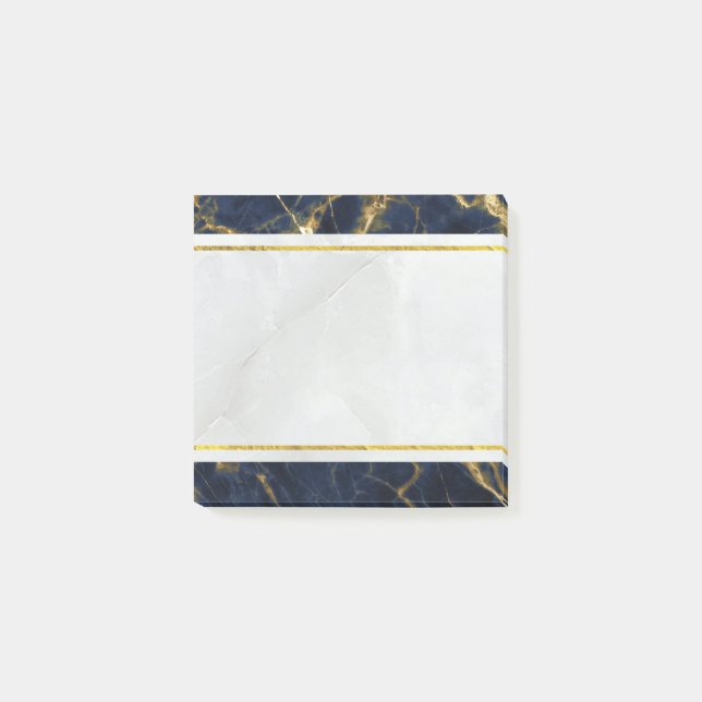 Den moderna Snyggten Navy Blue och Guld Marble Post-it Block (Framsida)