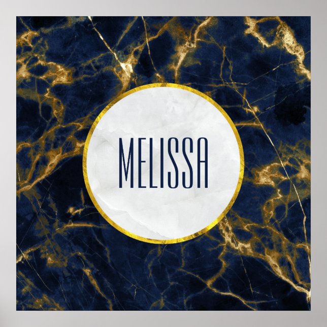 Den moderna Snyggten Navy Blue och Guld Marble Poster (Framsidan)