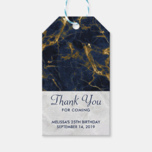 Den moderna Snyggten Navy Blue och Guld Marble Presentetikett