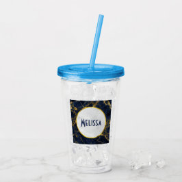 Den moderna Snyggten Navy Blue och Guld Marble Take Away Mugg