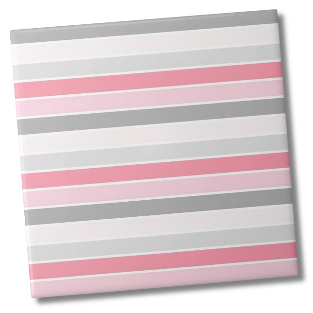 Den moderna Snyggtens Rosa Rand Mönster Kakelplatta (Simple Modern Bold White Gray Pink Stripe Pattern Ceramic Tile)