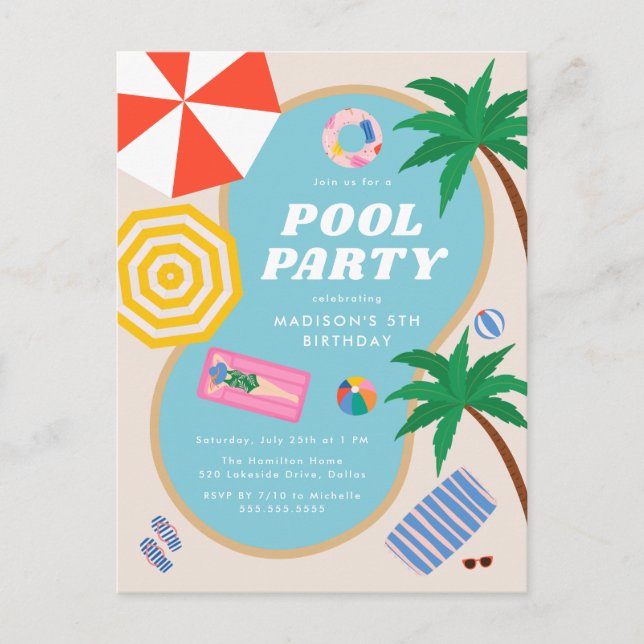Den moderna sommardagen Bassäng Party i Swimming B Inbjudan Vykort (Framsida)