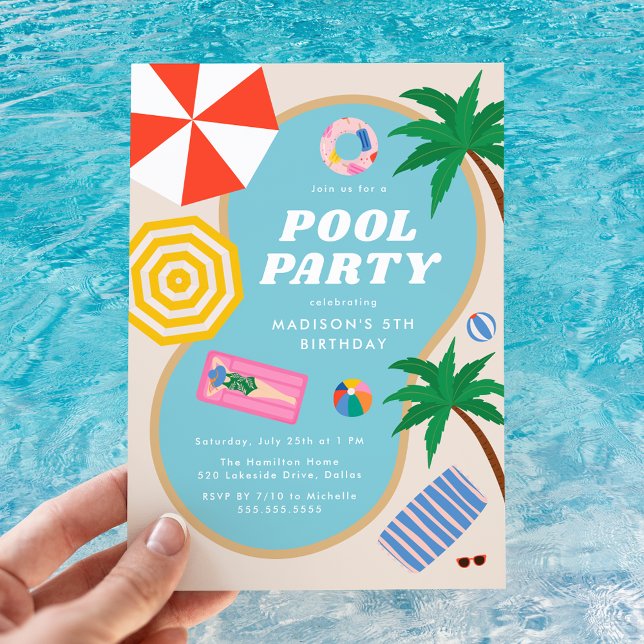 Den moderna sommardagen Bassäng Party i Swimming B Inbjudningar (Skapare uppladdad)