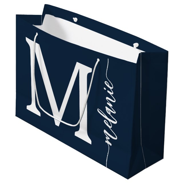 Den moderna stora versalen Monogram Namn-marinvit  (Framsidan Vinklad)
