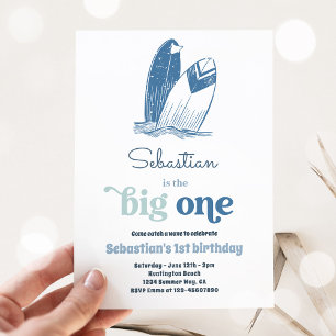 Den moderna Surfan Big One Birthday Beach Party Inbjudningar