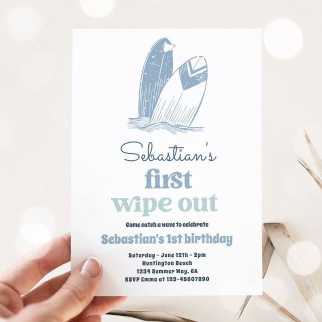 Den moderna Surfan Big One Birthday Beach Party Inbjudningar (Skapare uppladdad)