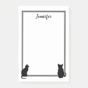 Den moderna svart katten silhouettes vitpersonlig post-it block