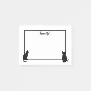 Den moderna svart katten silhouettes vitpersonlig post-it block