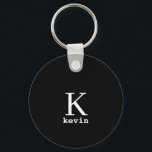 Den moderna svarta eleganten Monogram namn personl Nyckelring<br><div class="desc">Modern manar-nyckelkedja med monogrammad snyggt med svartvitt (utbytbart färg).           Anpassa det med namn och det första brev. Det kan vara en klassi gåva till en pojkvän,  make,  pappa,  morbror på födelsedag,  jul eller vilken annan årsdag som helst eller tillfälle.</div>