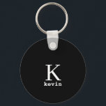 Den moderna svarta eleganten Monogram namn personl Nyckelring<br><div class="desc">Modern manar-nyckelkedja med monogrammad snyggt med svartvitt (utbytbart färg).           Anpassa det med namn och det första brev. Det kan vara en klassi gåva till en pojkvän,  make,  pappa,  morbror på födelsedag,  jul eller vilken annan årsdag som helst eller tillfälle.</div>