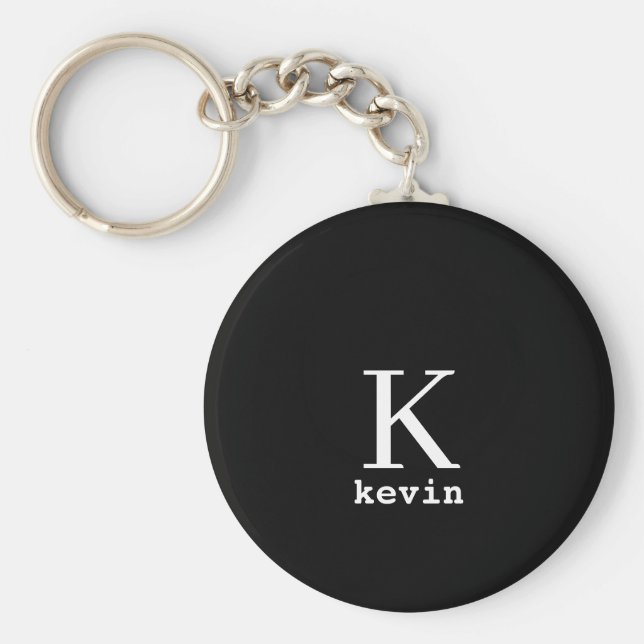 Den moderna svarta eleganten Monogram namn personl Nyckelring (Framsidan)