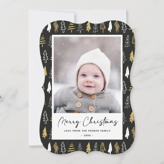 Den moderna Svarta havlösa Guld-vitskogen Gräs Trä Julkort (Framsida)