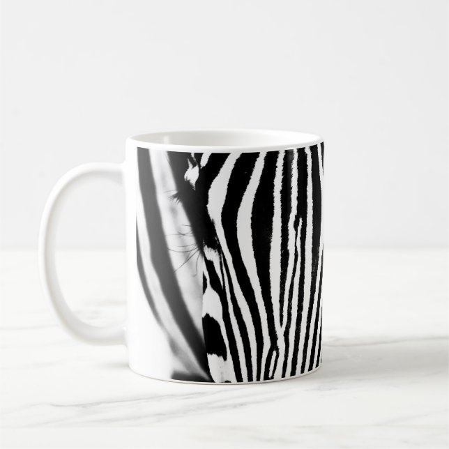 Den moderna svarta och vita abstrakten Zebra rände Kaffemugg (Vänster)