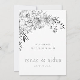 Den moderna svarta och vita blommigten sparar datu spara datumet