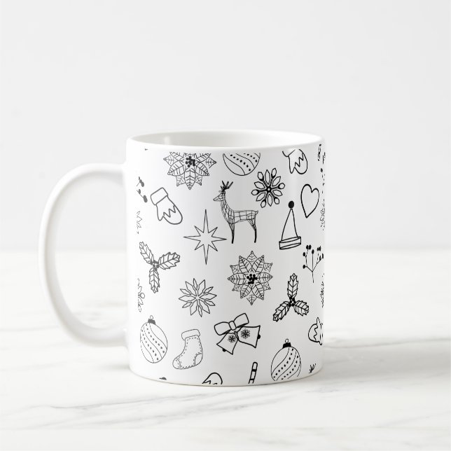 Den moderna svarta och vita julen Mönster Kaffemugg (Vänster)