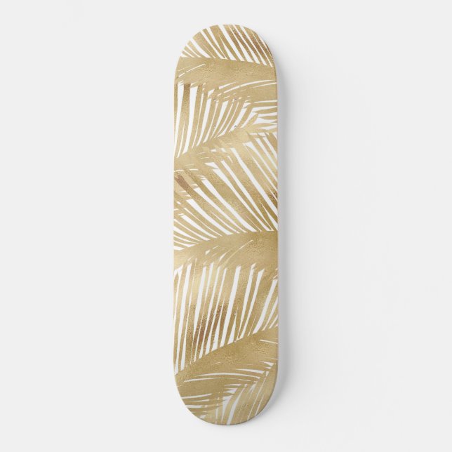Den moderna Tropiska Mönster i Löv i Guld Mini Skateboard Bräda 18,5 Cm (Framsida)