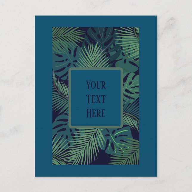 den moderna tropiska mörken handflatan löv, fikond vykort (Framsida)