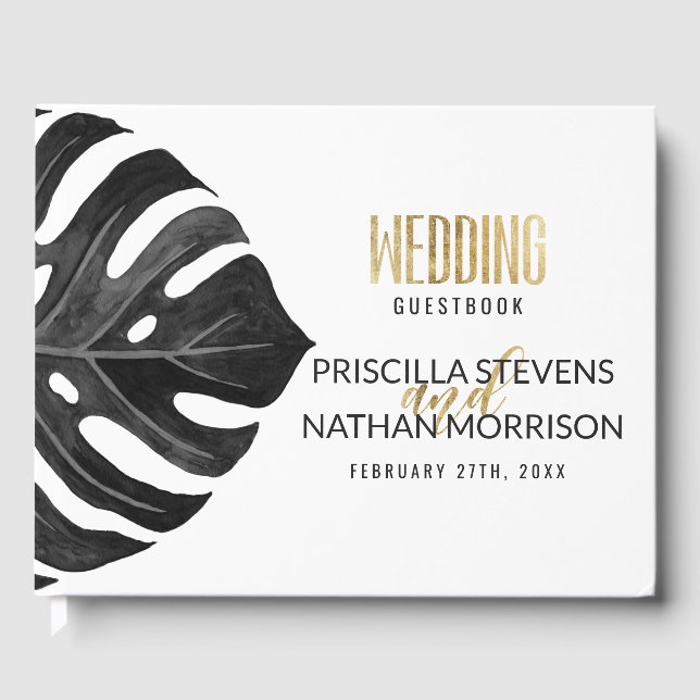 Den moderna tropiska schweiziska osten Löv Guld Br Gästböcker (Framsida)