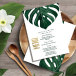 Den moderna tropiska schweiziska osten Löv Guld Br Meny<br><div class="desc">Elegant, modern och enkel vattenfärgad tropisk strand i grönt sväljer ost monstera löv på vit bakgrund med faux tryckt guld folie typografi sommarbröllopsmenykort för. Den här klassiska och sofistikerade designen är perfekt för klasser, snyggtar och trendigets bröllopsmottagning. Anpassa med din egen meny på framsidan, tillsammans med namn och data. Anpassa...</div>