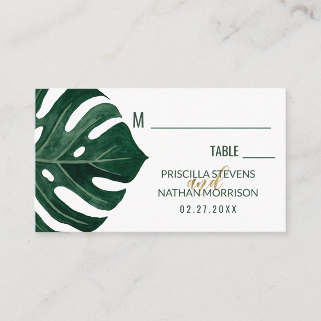 Den moderna tropiska schweiziska osten Löv Guld Br Placeringskort (Framsida)