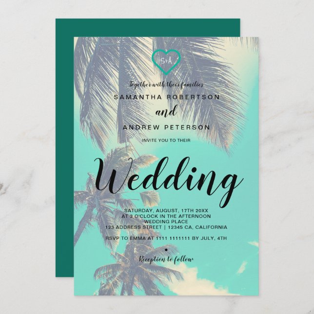 Den moderna tropiska strandhandflatan överdrar inbjudningar (Fram/baksida)