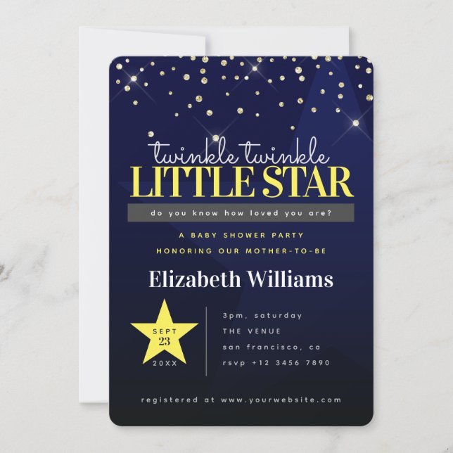 Den moderna Twinkle Twinkle Little Star Baby Showe Inbjudningar (Framsida)