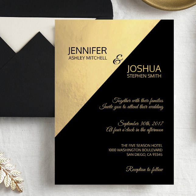 Den moderna unika Eleganten Black Faux Gold Foil B Inbjudningar (Skapare uppladdad)