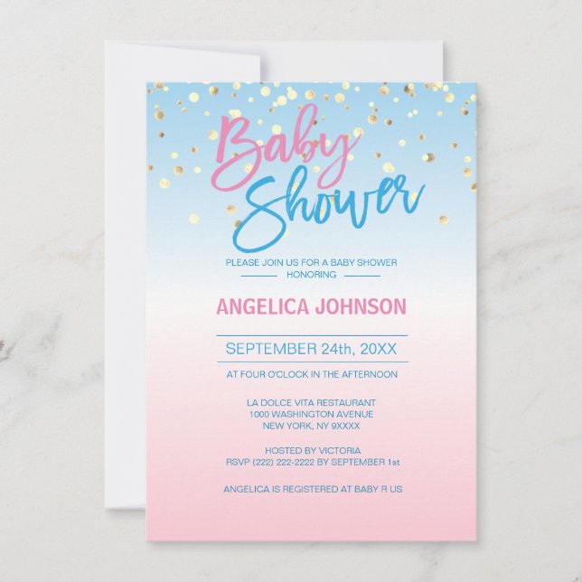 Den moderna unika gender avslöjer det guld- baby inbjudningar (Framsida)