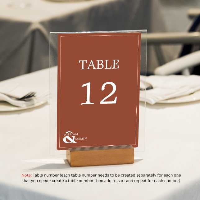 Den moderna unika terrakotten rostar Bröllop med N Bordsnummer (Skapare uppladdad)