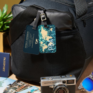 Den moderna världsresande Karta Glitter Monogramme Bagagebricka